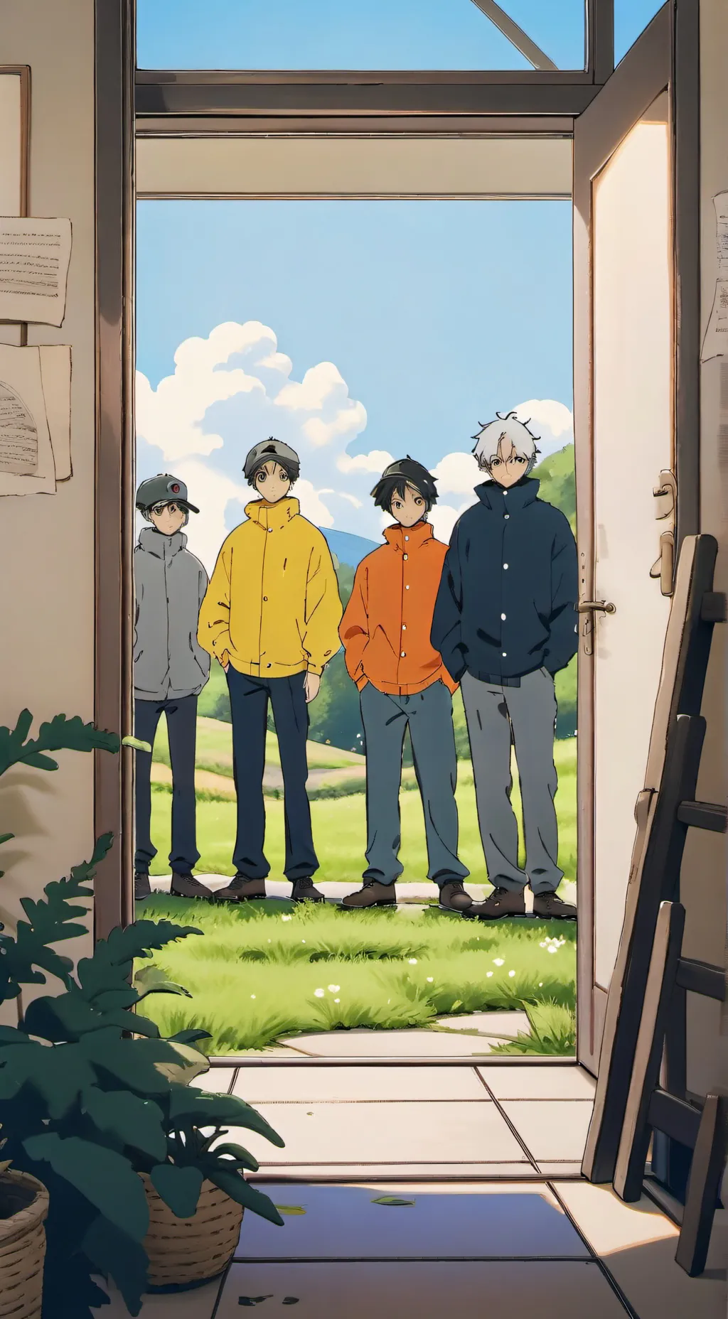 ai character: gruppo di ragazzi background