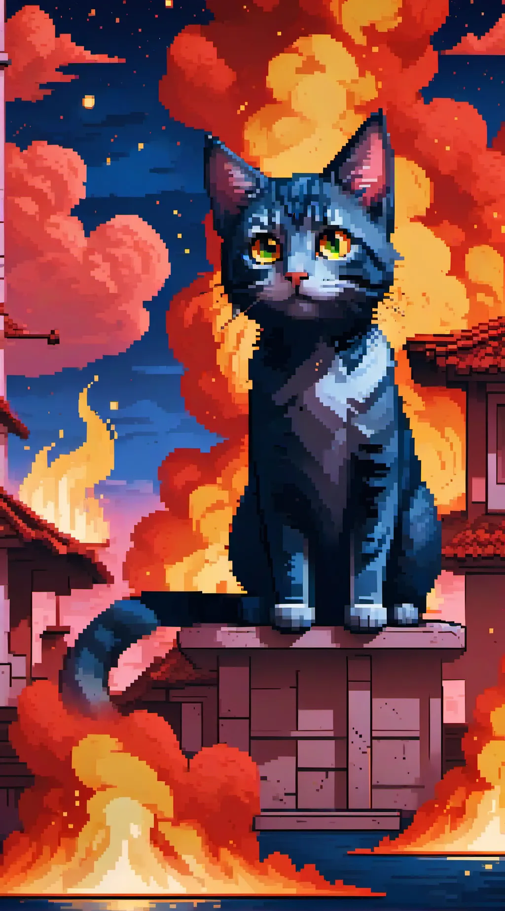 ai character: 8-bit Cat My House background