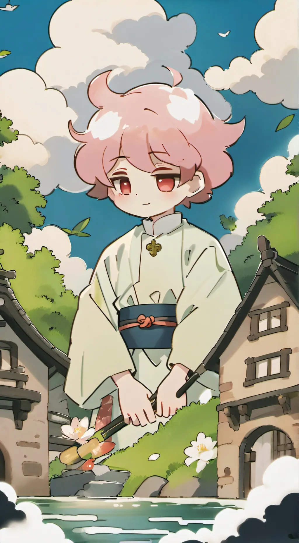 ai character: peach blossom! background