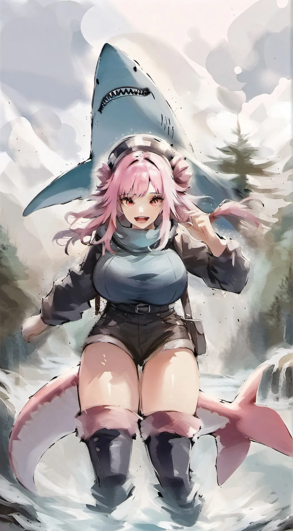 ai character: pink shark background