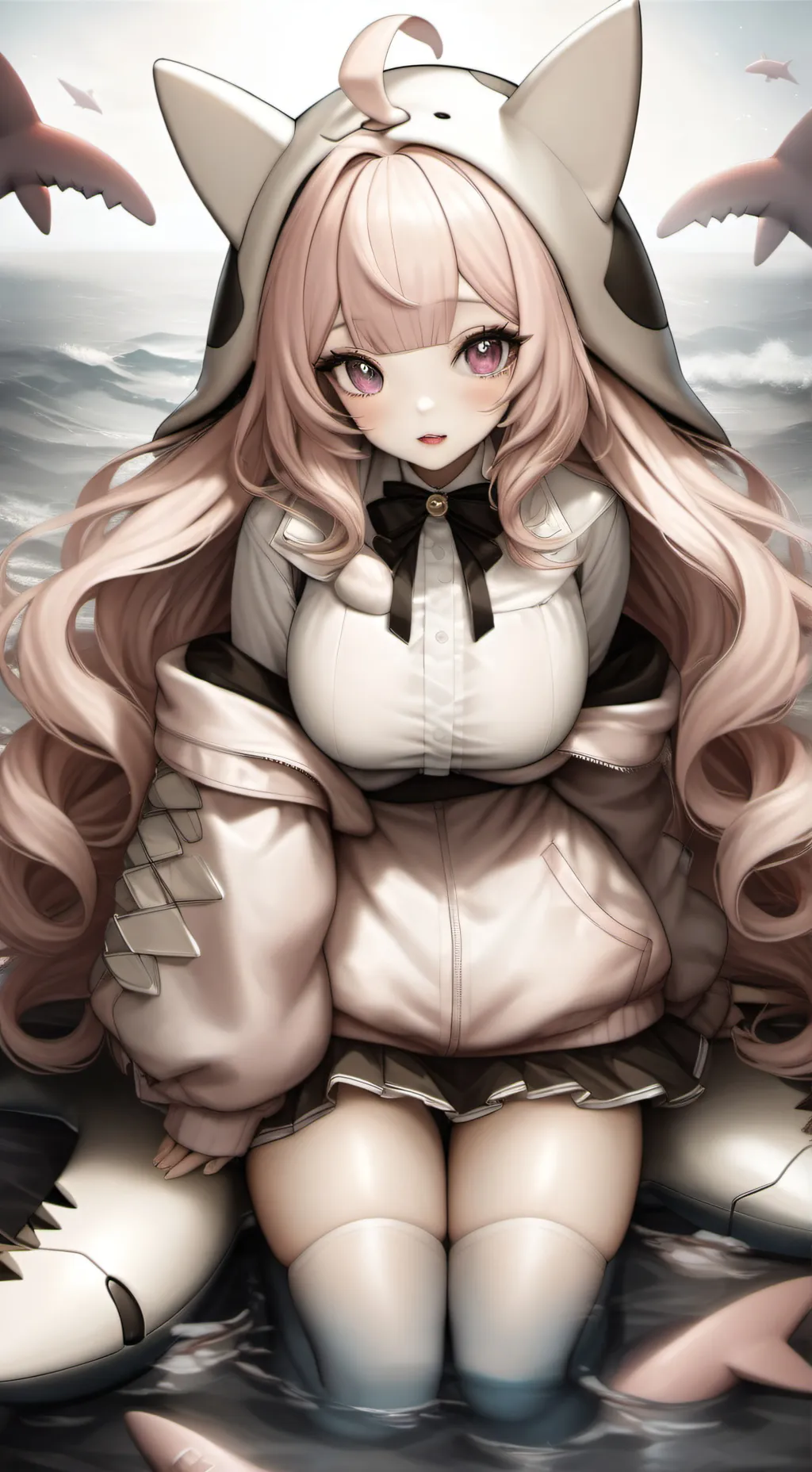 ai character: cute pink shark💗 background