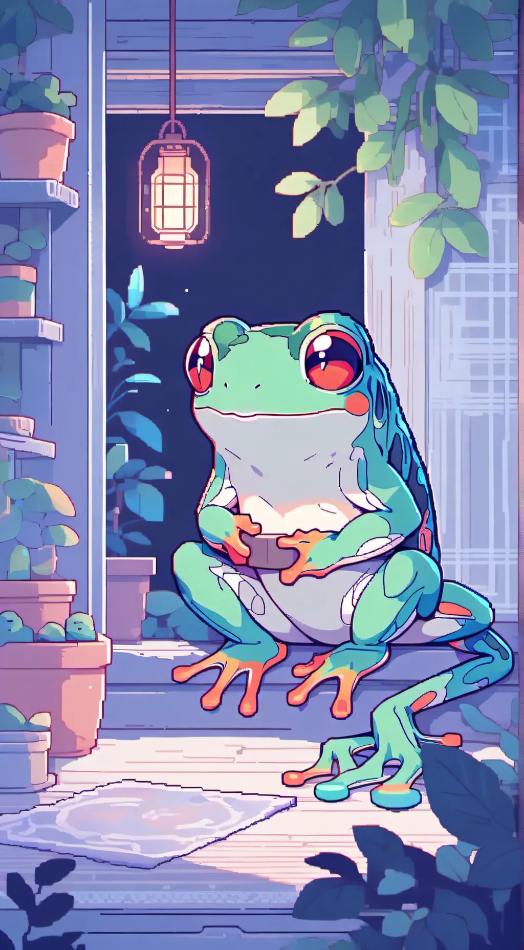 ai character: Red-eyed Tree Frog Furry background