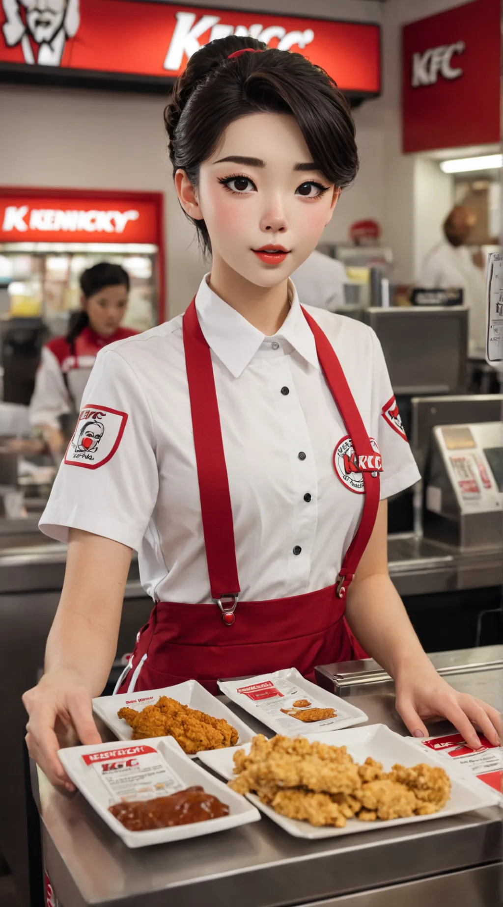 ai character: KFC employee  background