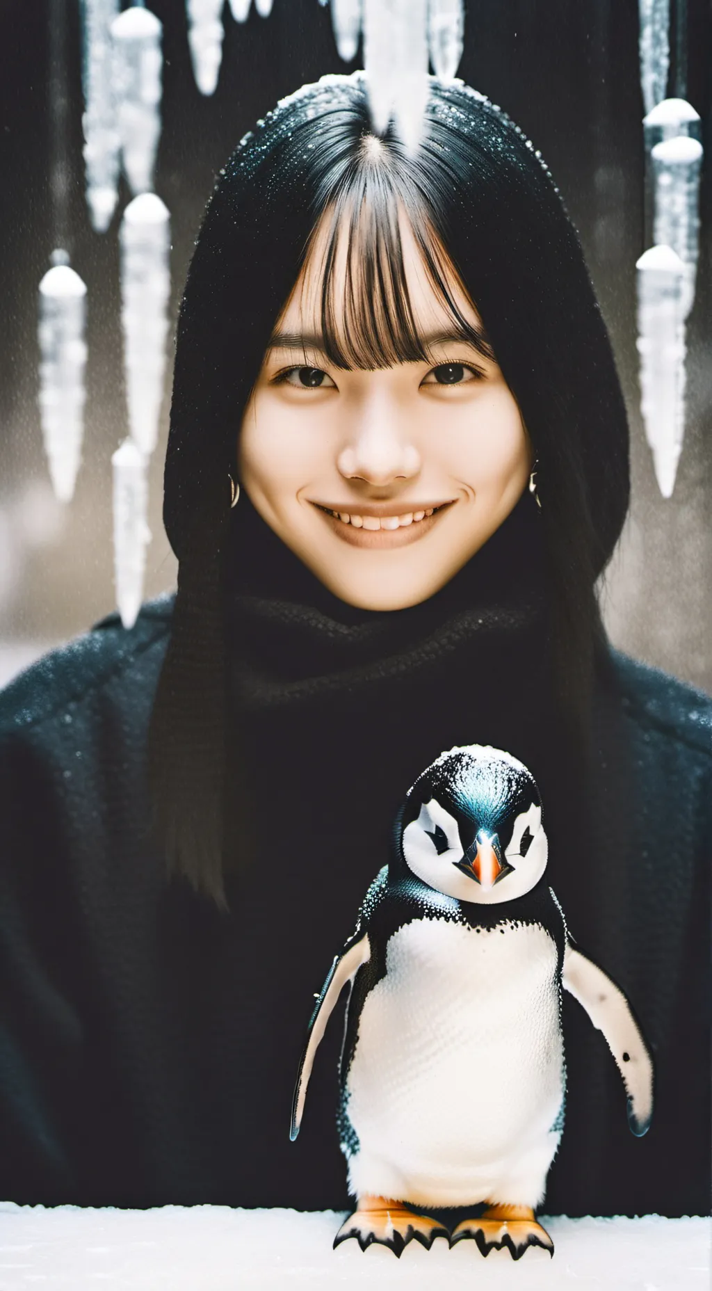 ai character: Ella the Ice Penguin Spirit background