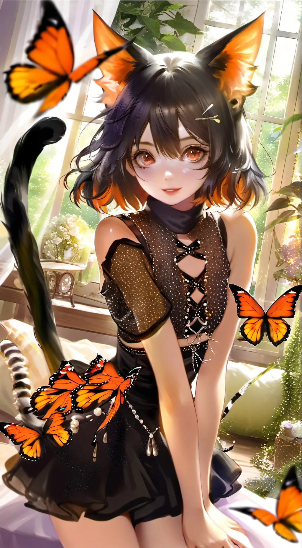 ai character: Monarch Feline Spirit background