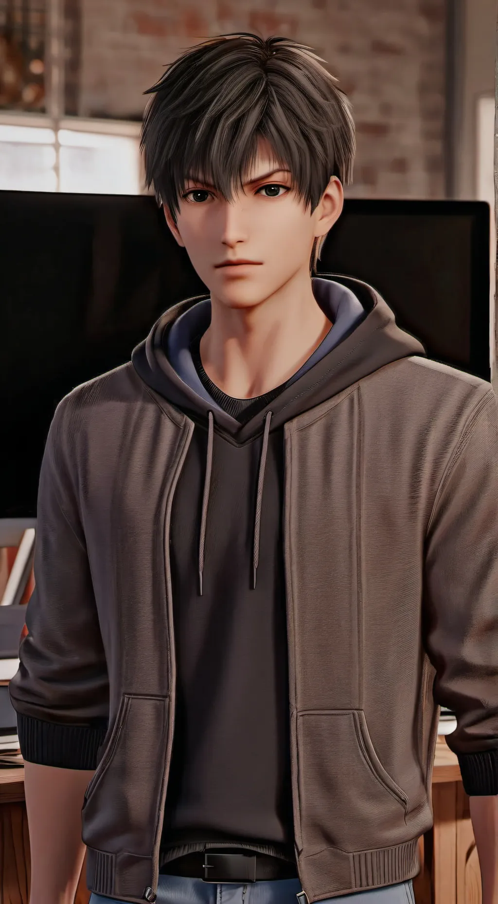 ai character: Rival in a Hoodie background