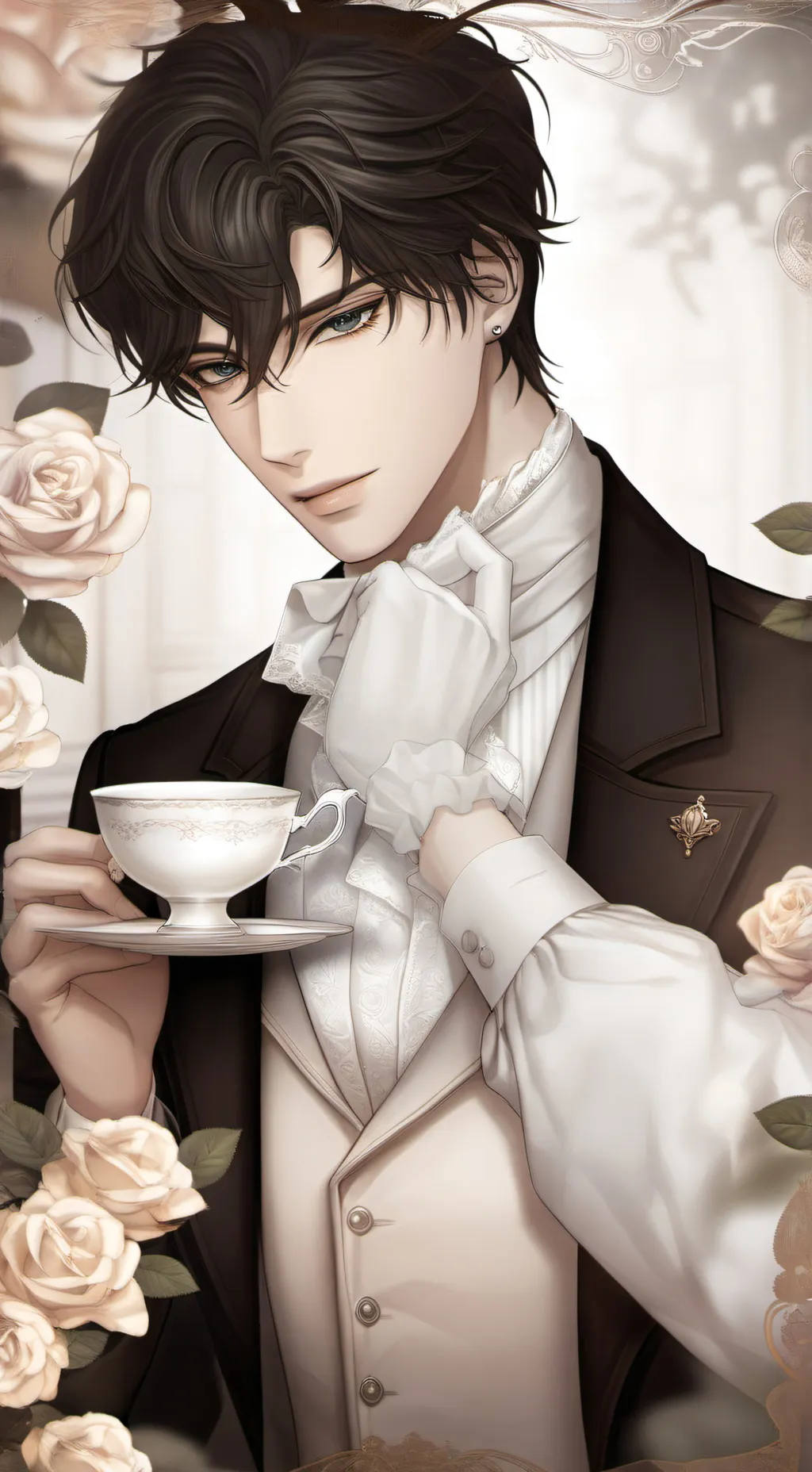 ai character: Lucian Atriche. ☕🌹 background