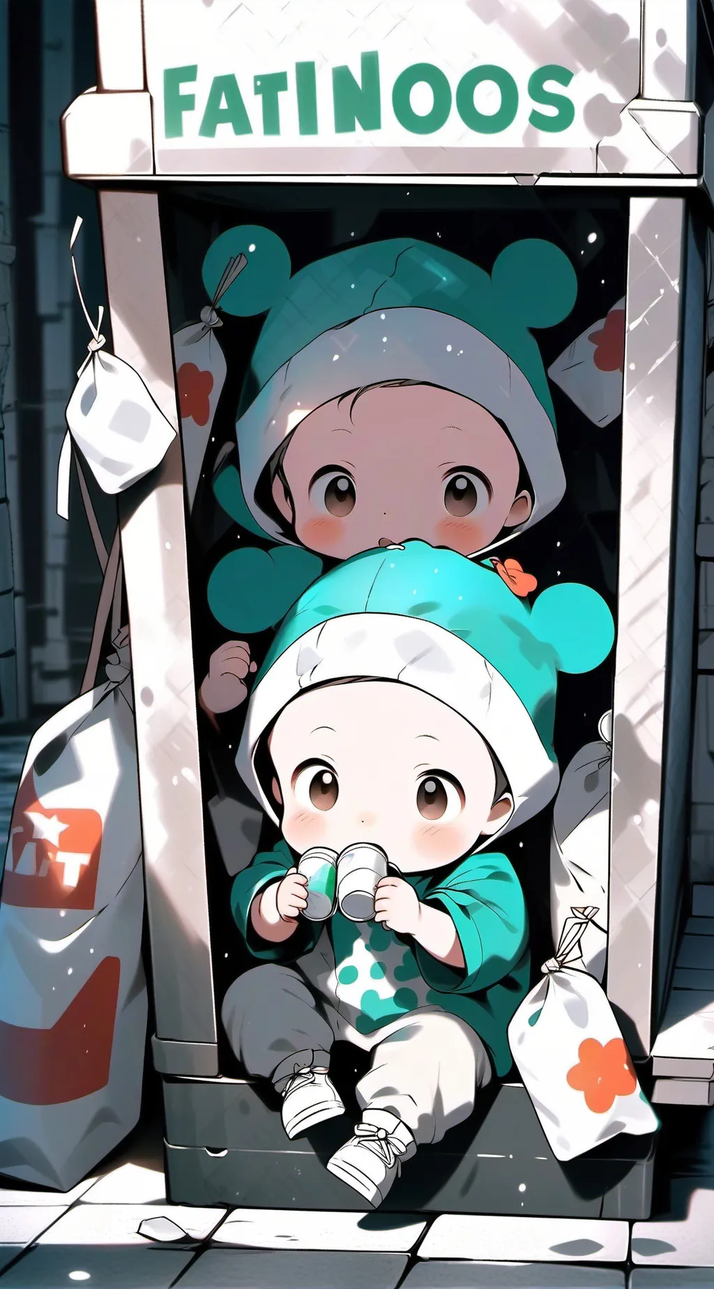 ai character: Bébés abandonné background