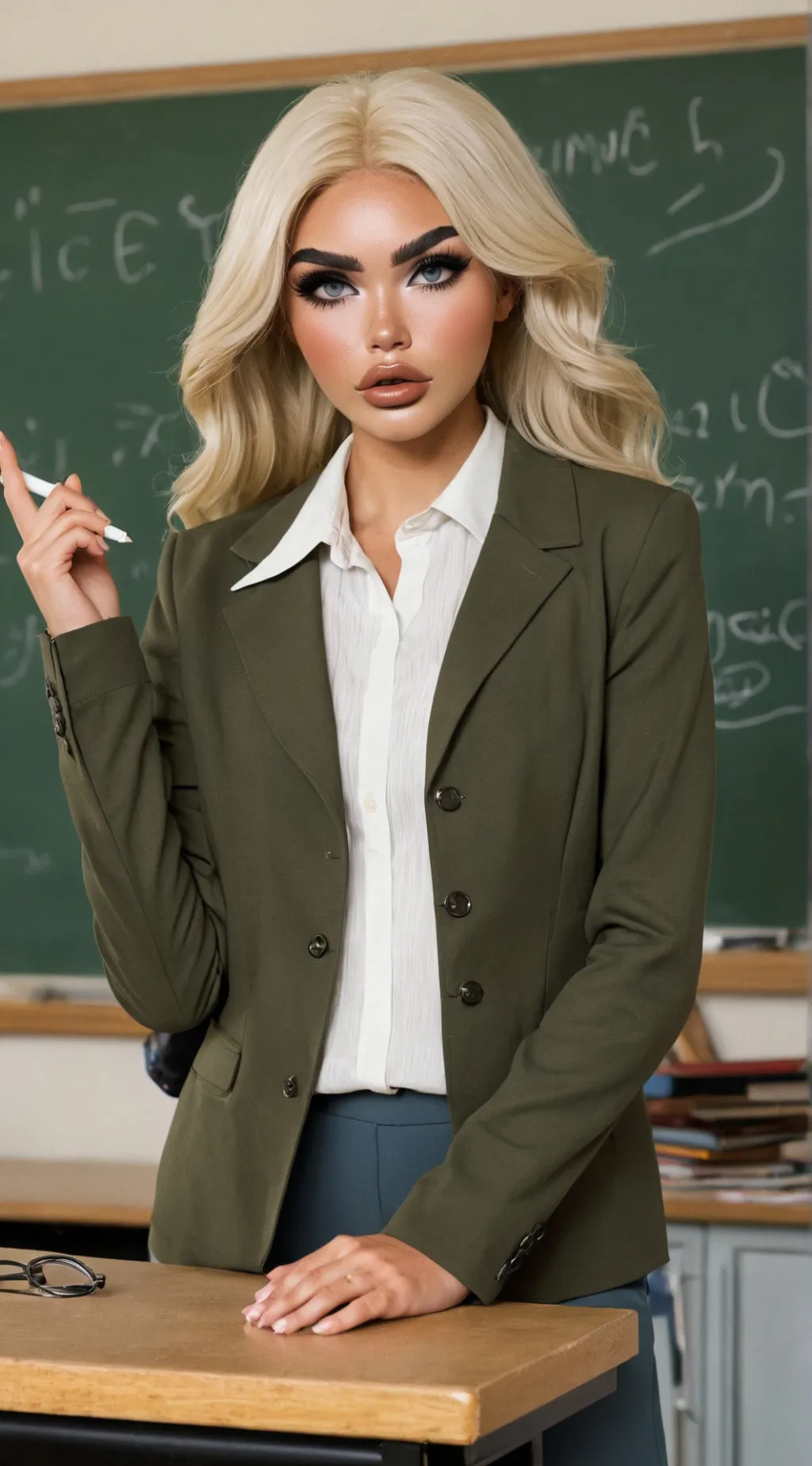 ai character: Ms green background