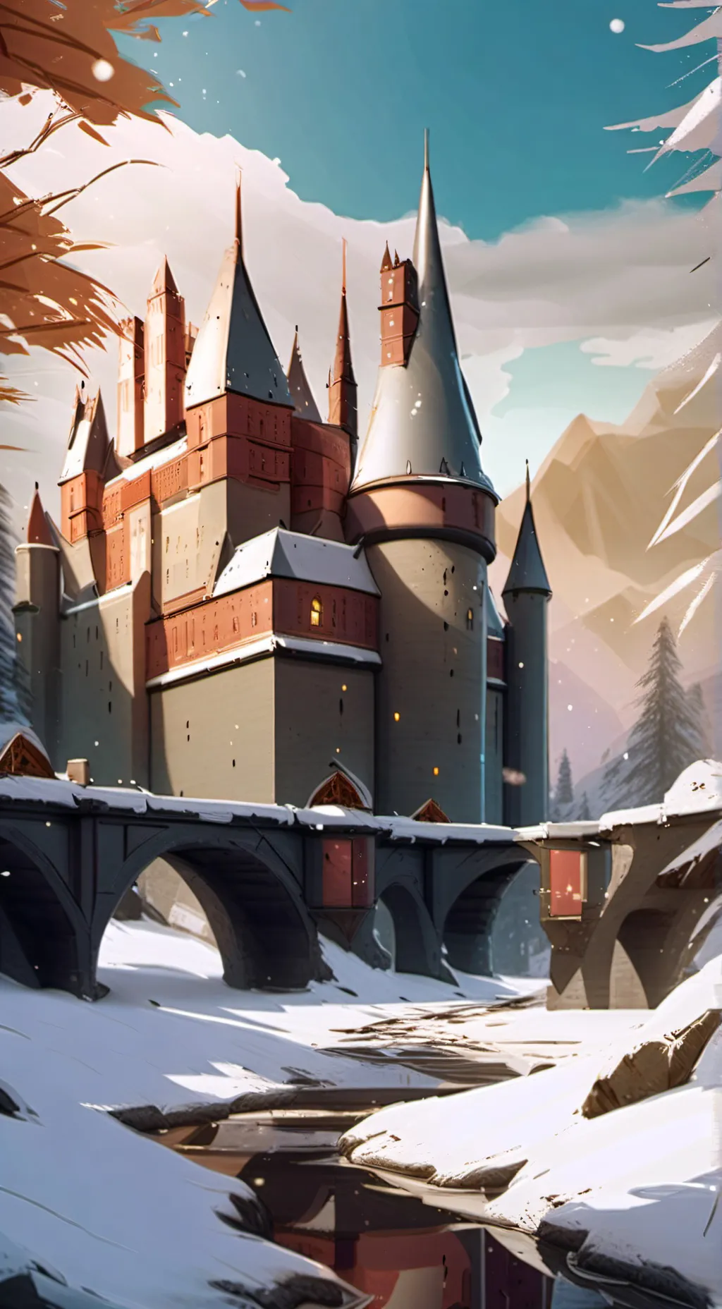 ai character: Winter Hogwarts  background