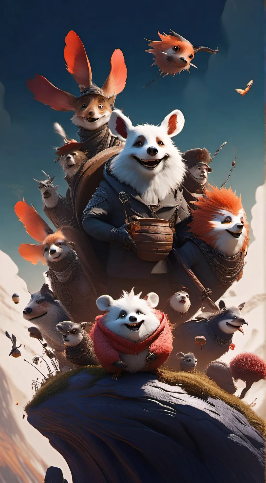 ai character: smiling critters background