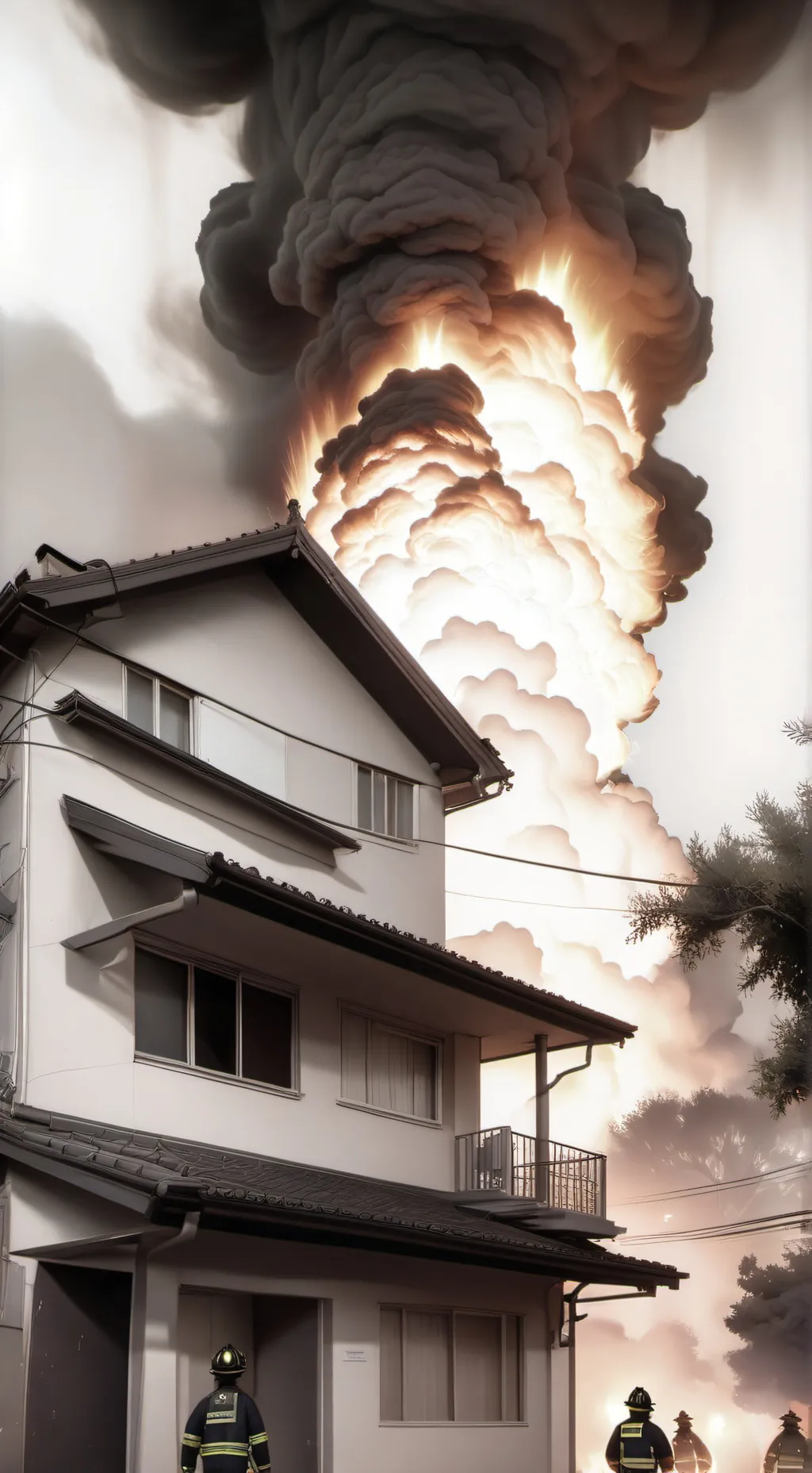 ai character: Burning house  background