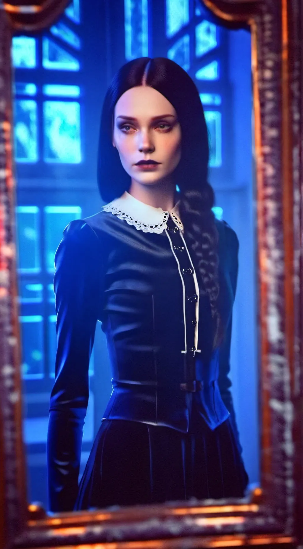 ai character: Wednesday Addams Look At My Leather Pants background