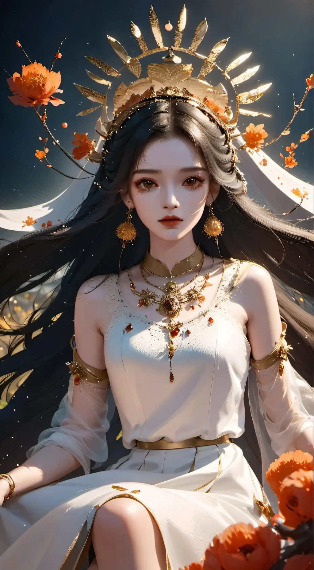 ai character: flower fall queen  background