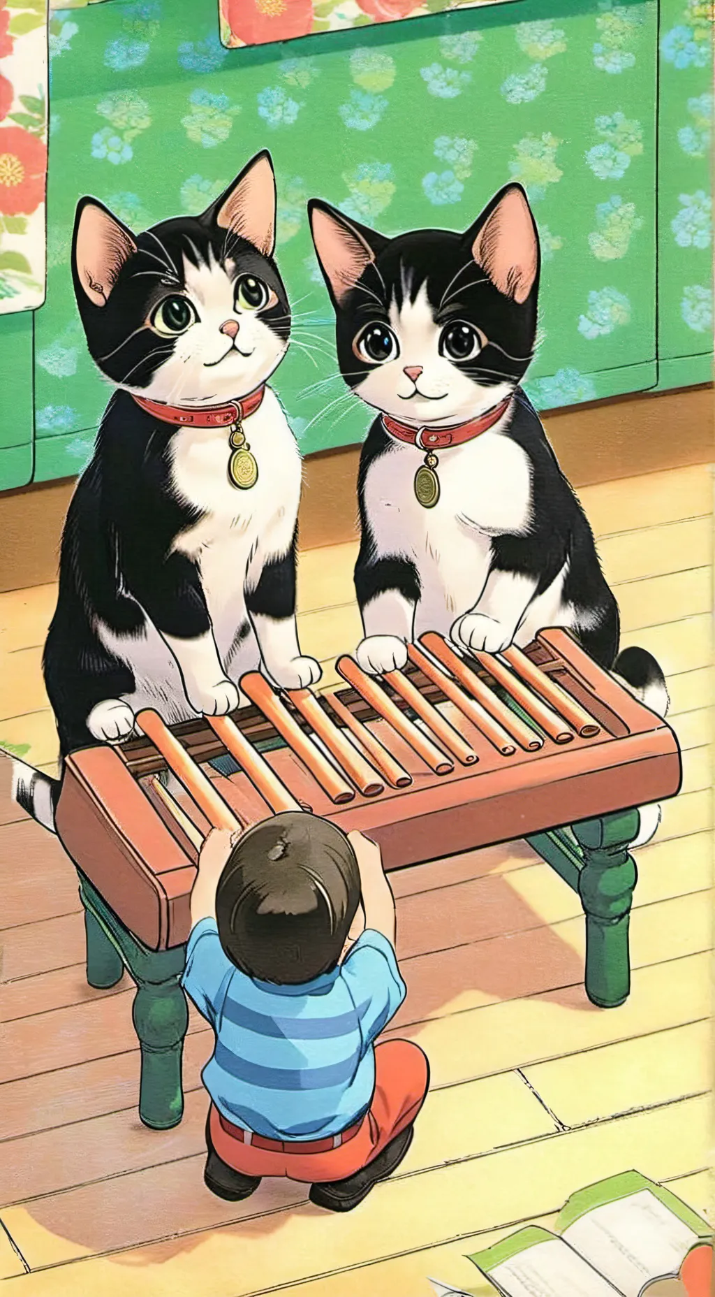 ai character: cat playing Xyloph background