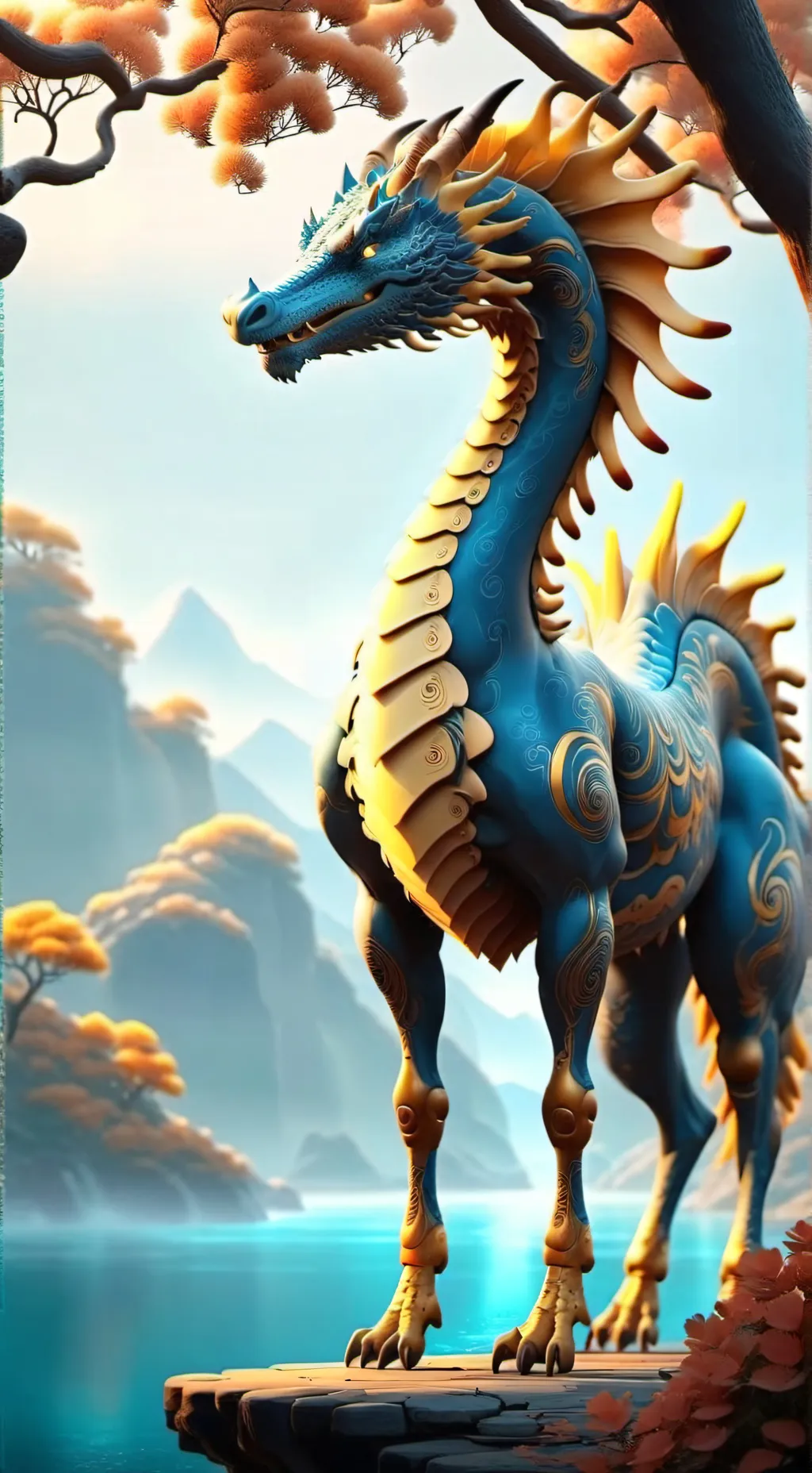 ai character: dragão azul background