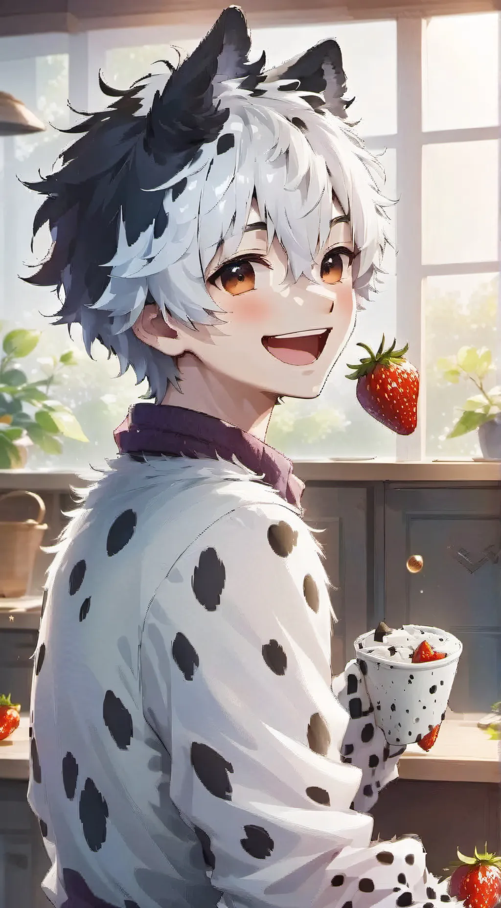 ai character: Strawberry Spirit Dalmatian background