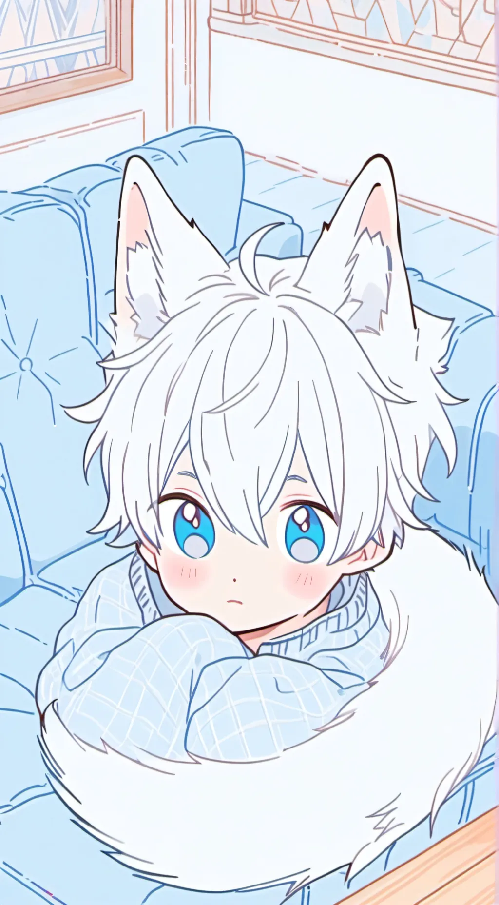 ai character: Frostbite the Arctic Cat Spirit background