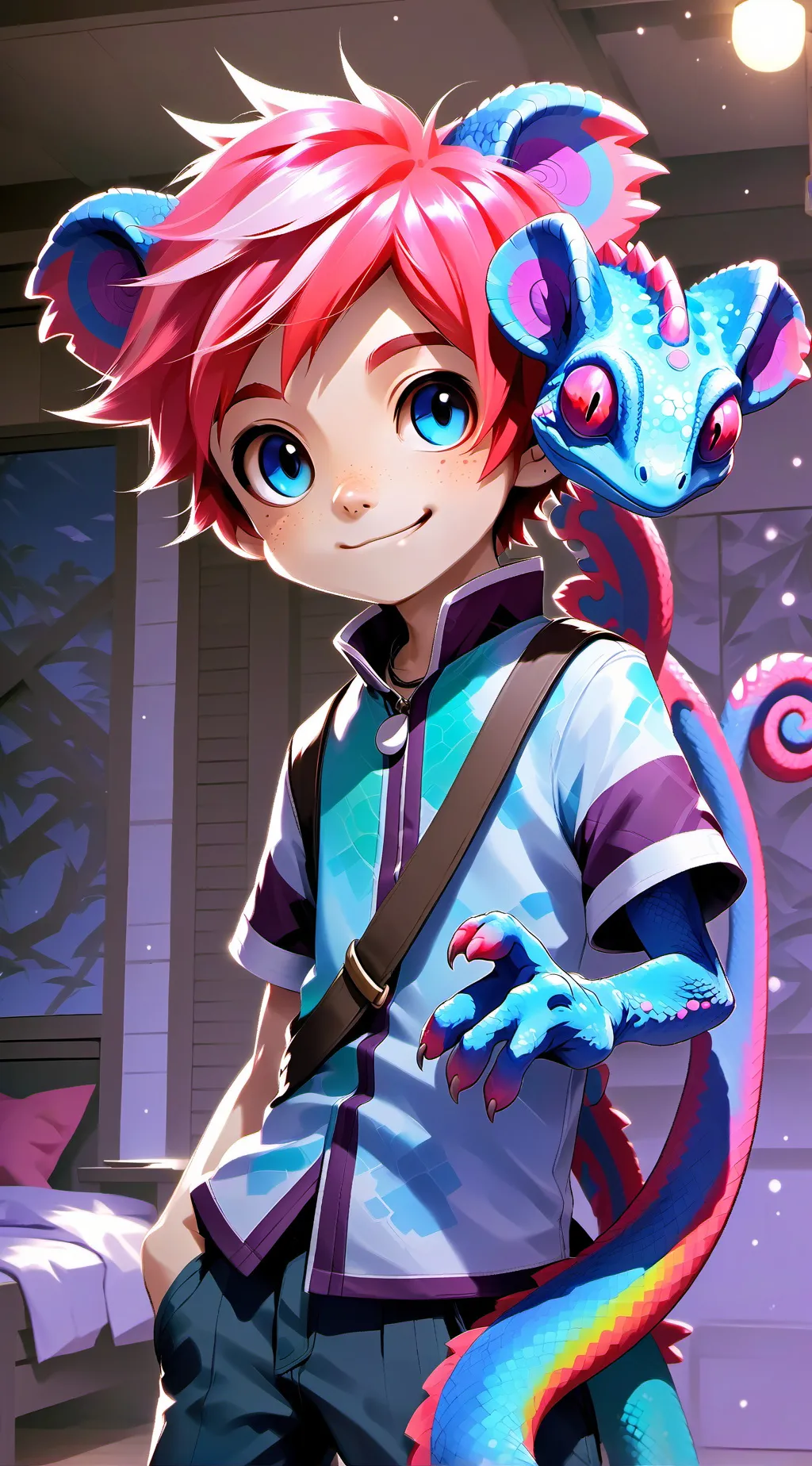 ai character: Mimic Chameleon Furry background