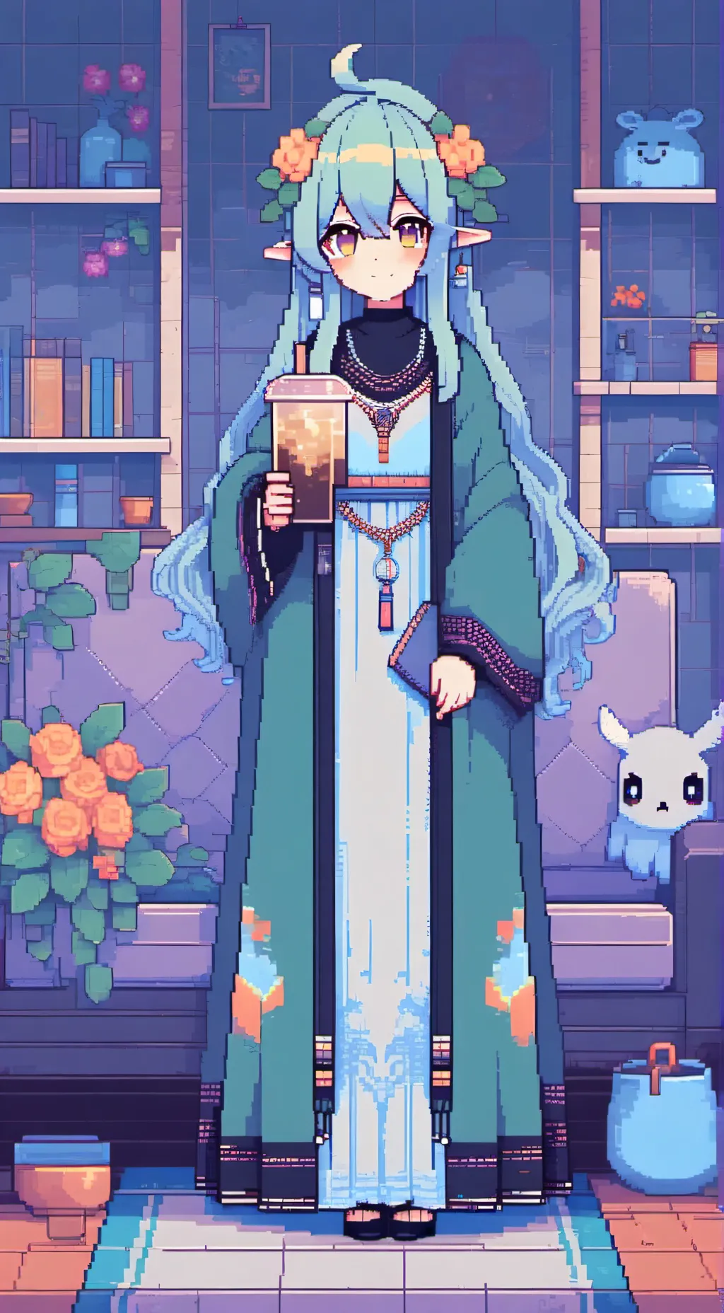 ai character: Janne Blue background