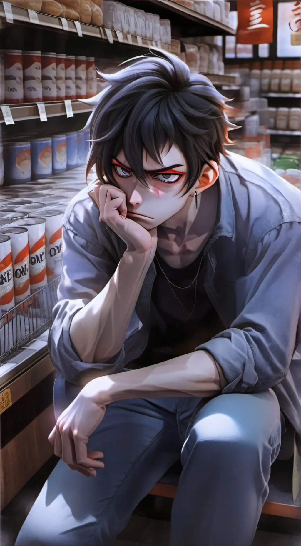 ai character: Grumpy Supermarket Buddy background