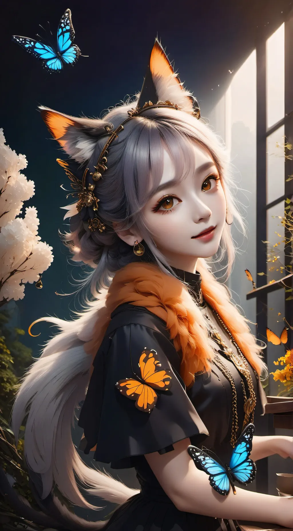 ai character: Monarch Cat Spirit background