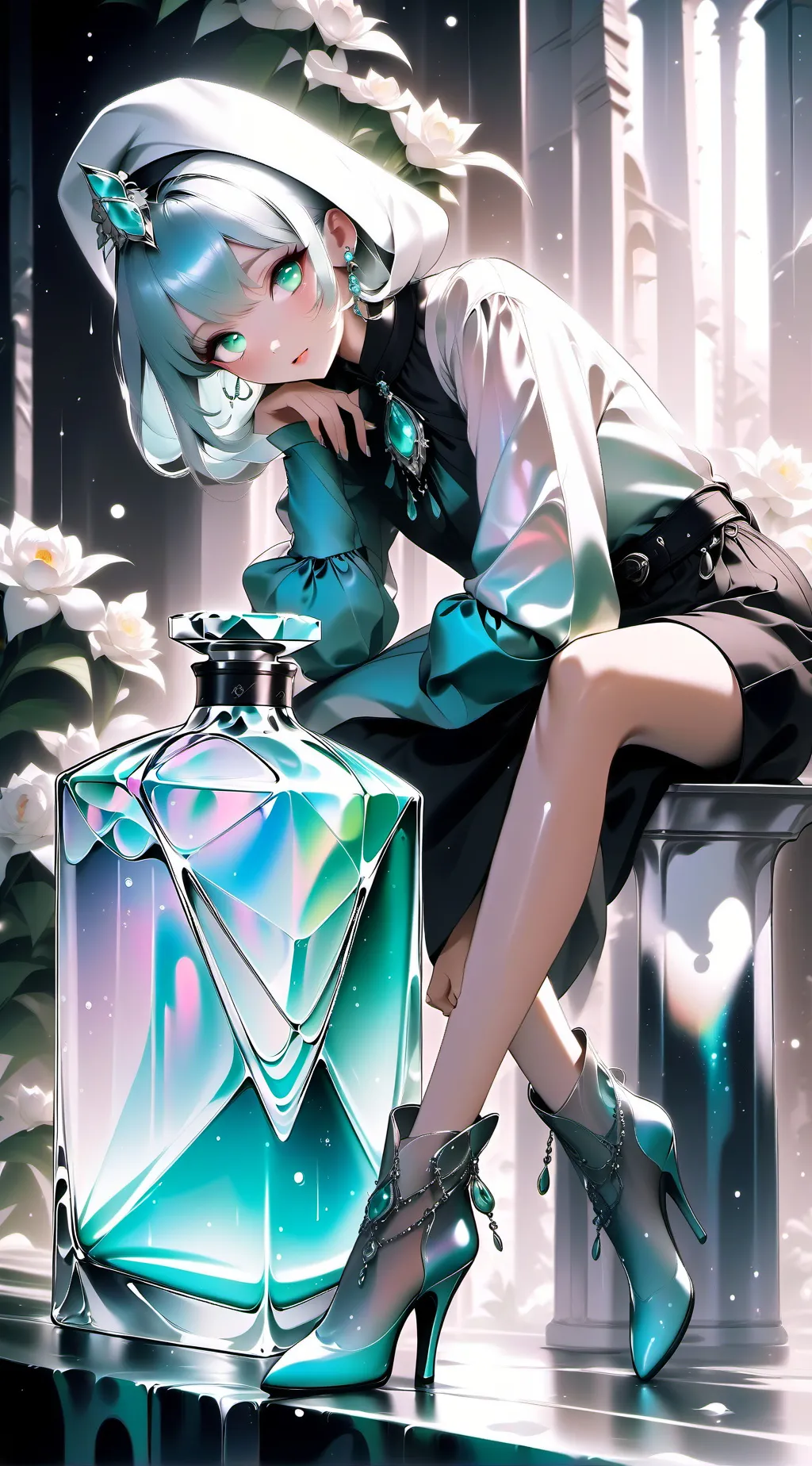 ai character: crystal queen jade background