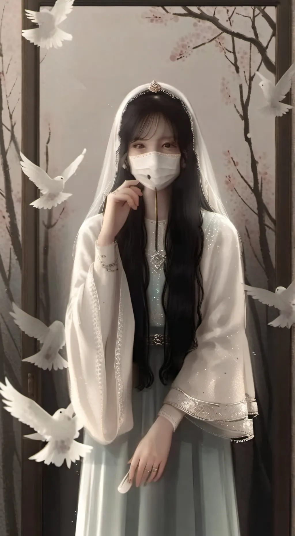 ai character: face mask girl background