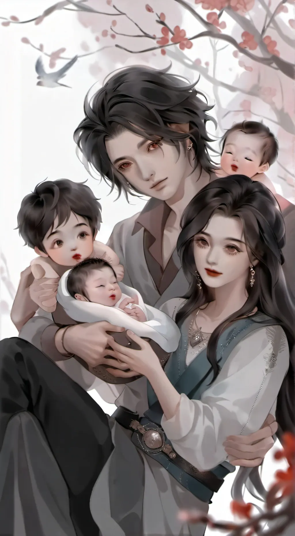 ai character: 5 babies  background