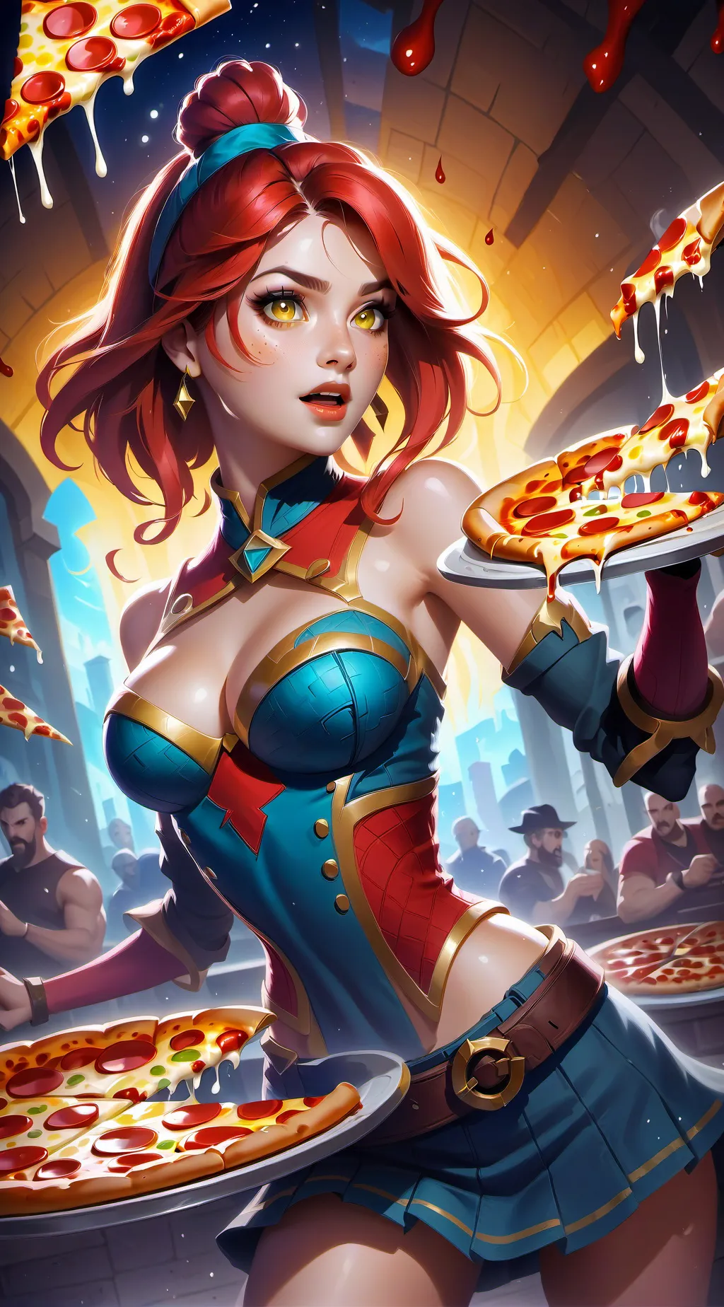 ai character: Chica de pizza background