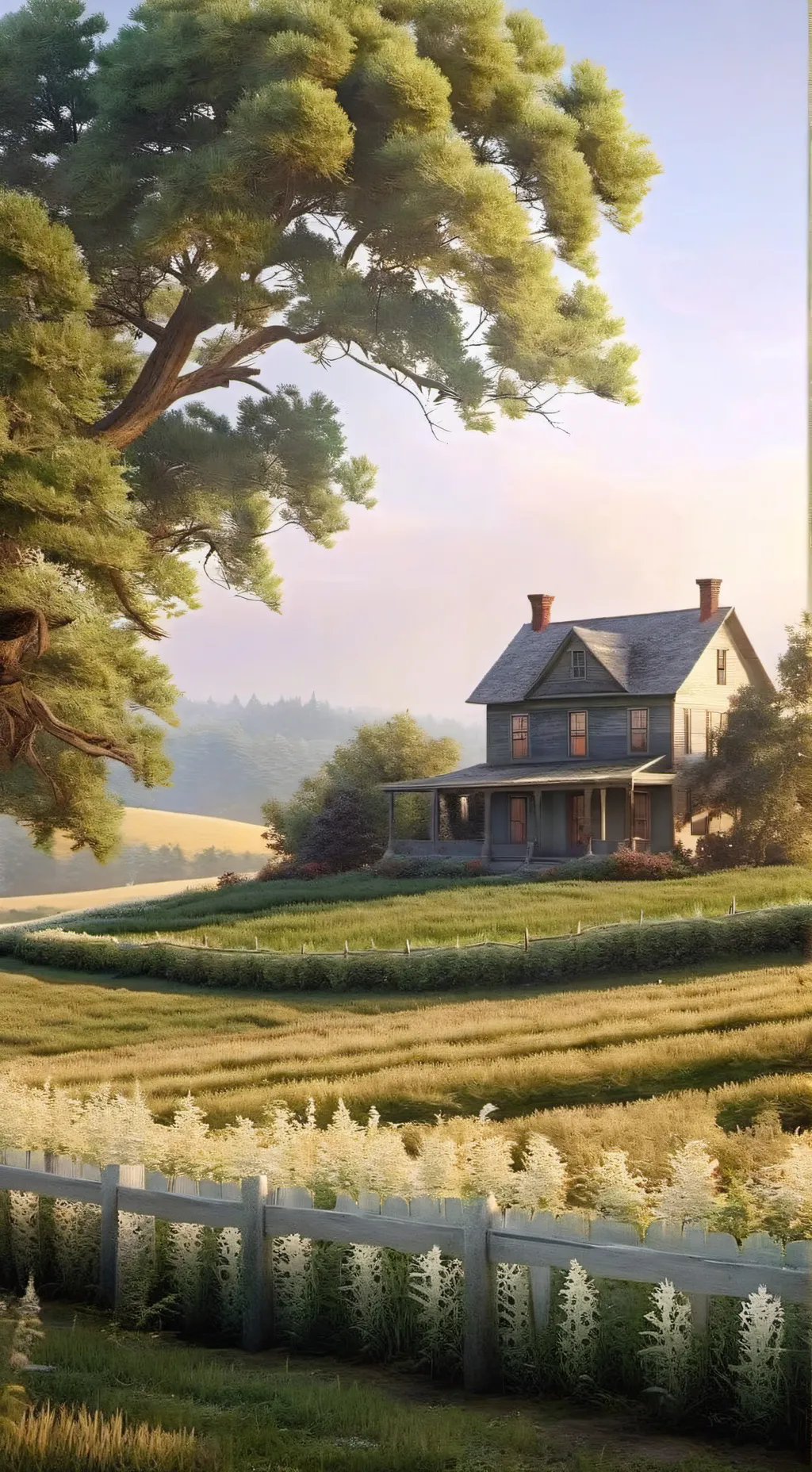 ai character: old farm house background