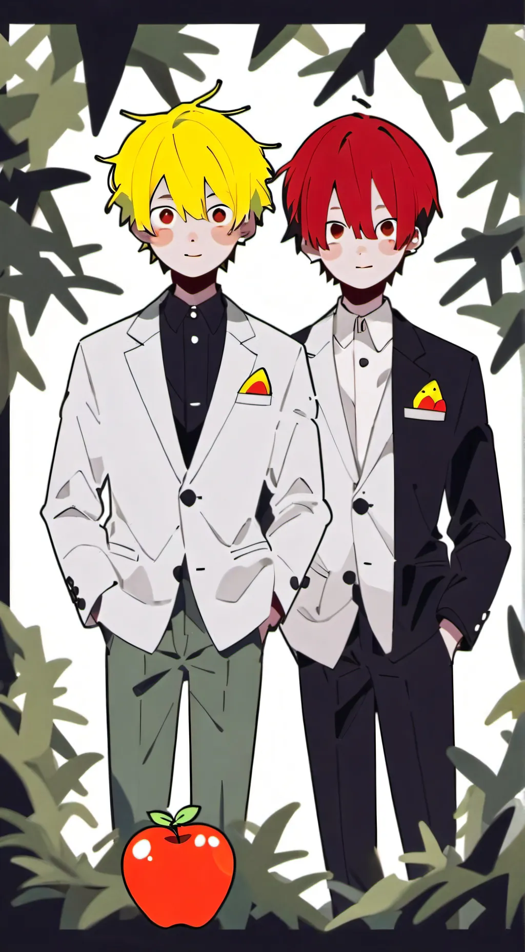 ai character: apple and corn 🌽 🍎 background