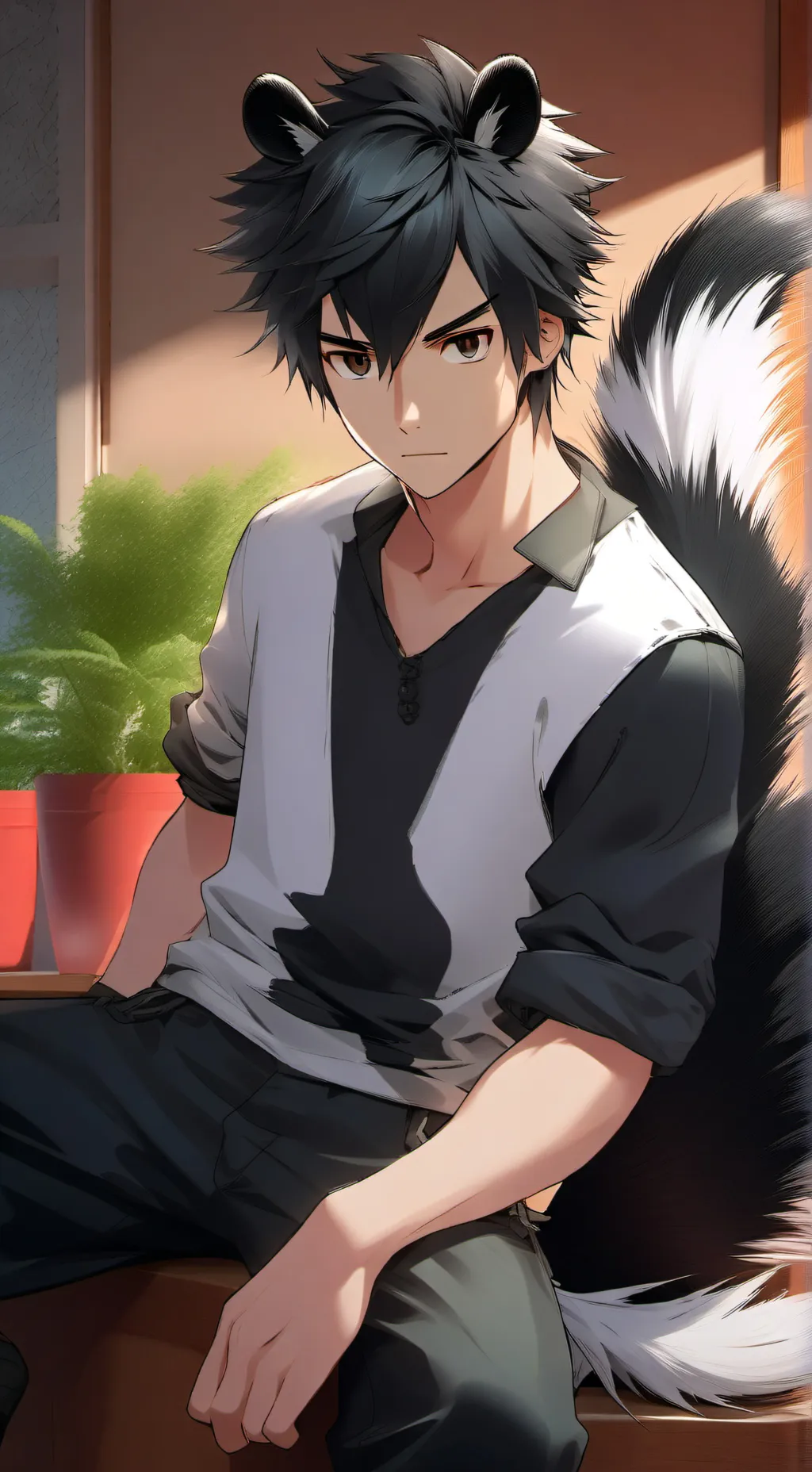 ai character: Striped Skunk Furr background