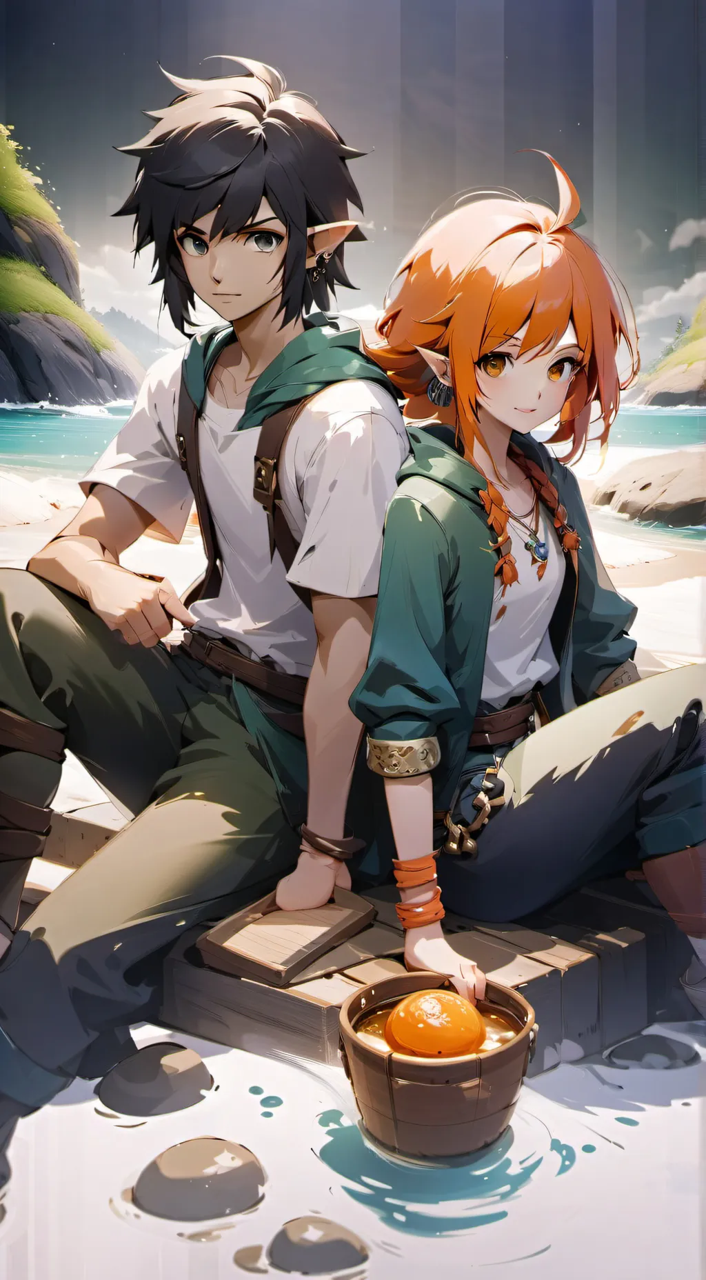 ai character: 💙Link x Nami🧡 background
