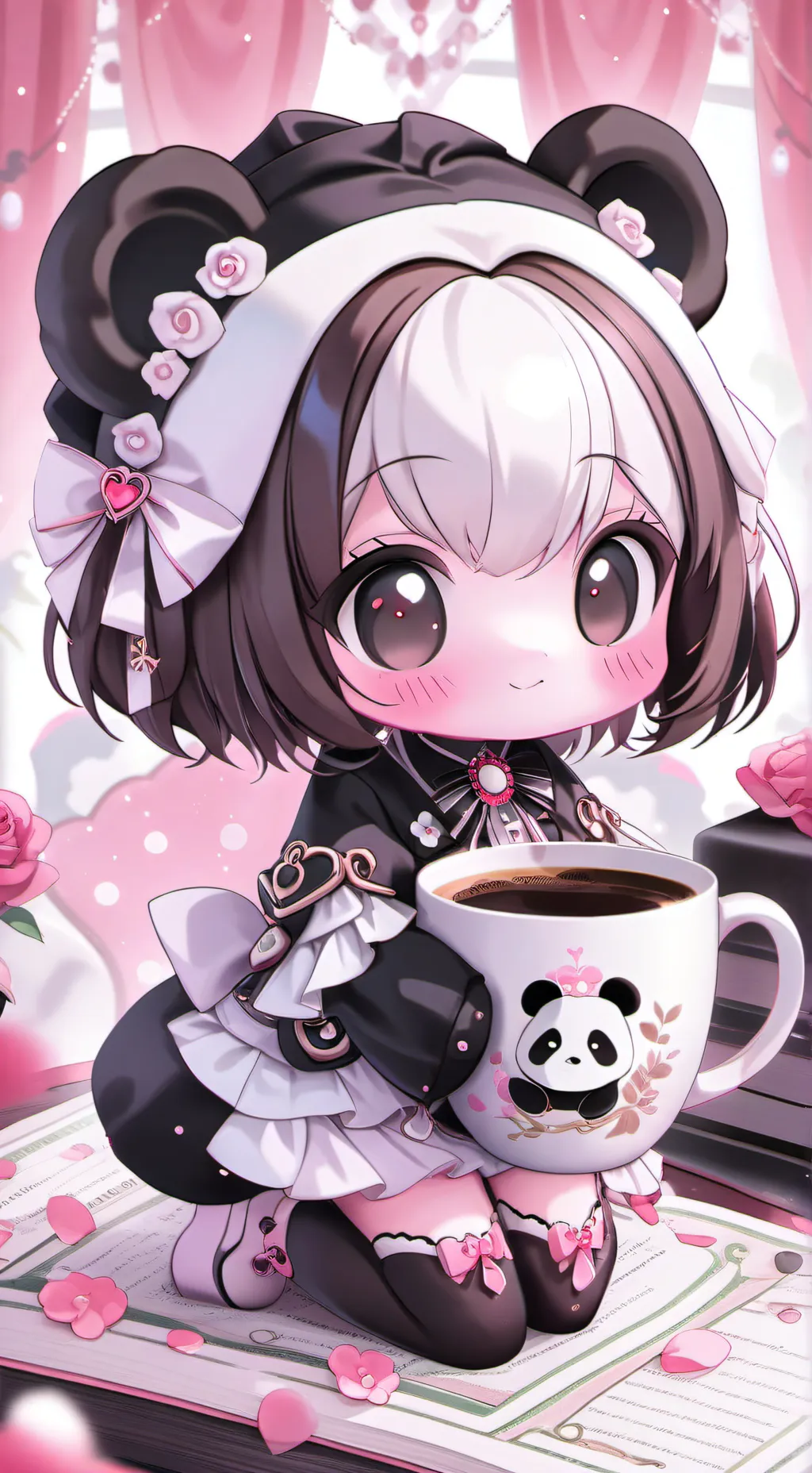 ai character: pink coffee mug background