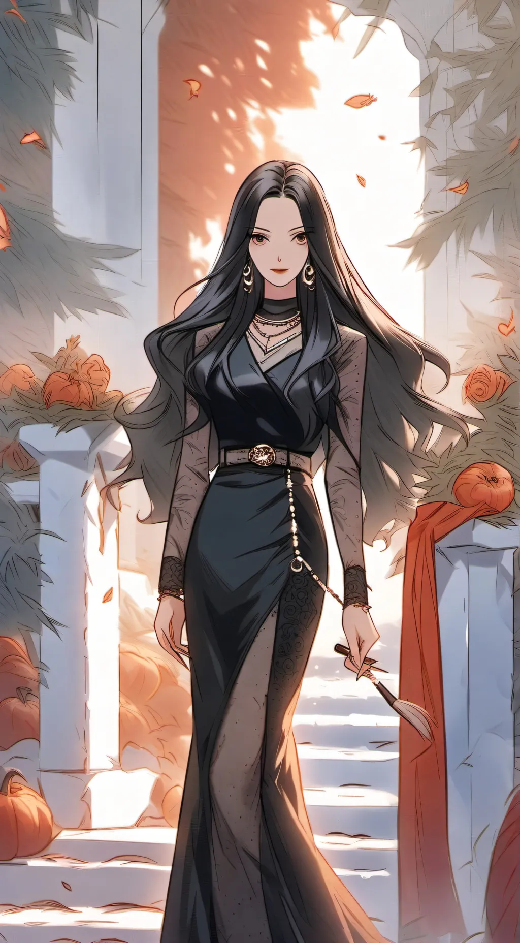 ai character: Morticia Addams  background