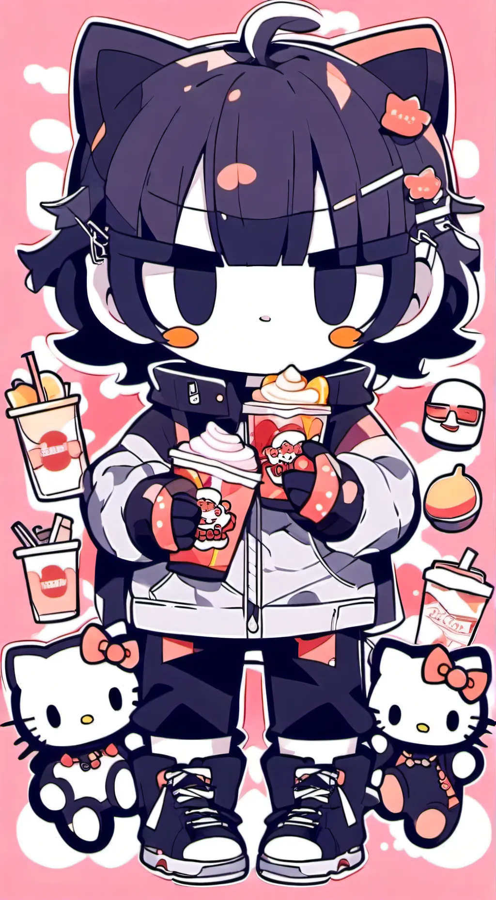 ai character: HELLO KITTY FAN background