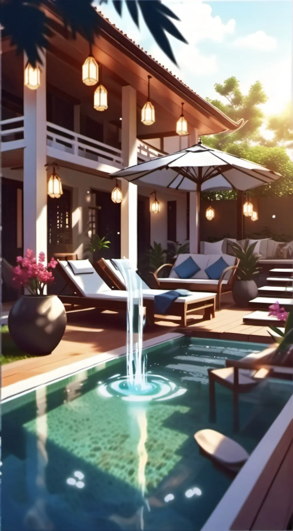 ai character: MHA pool party background