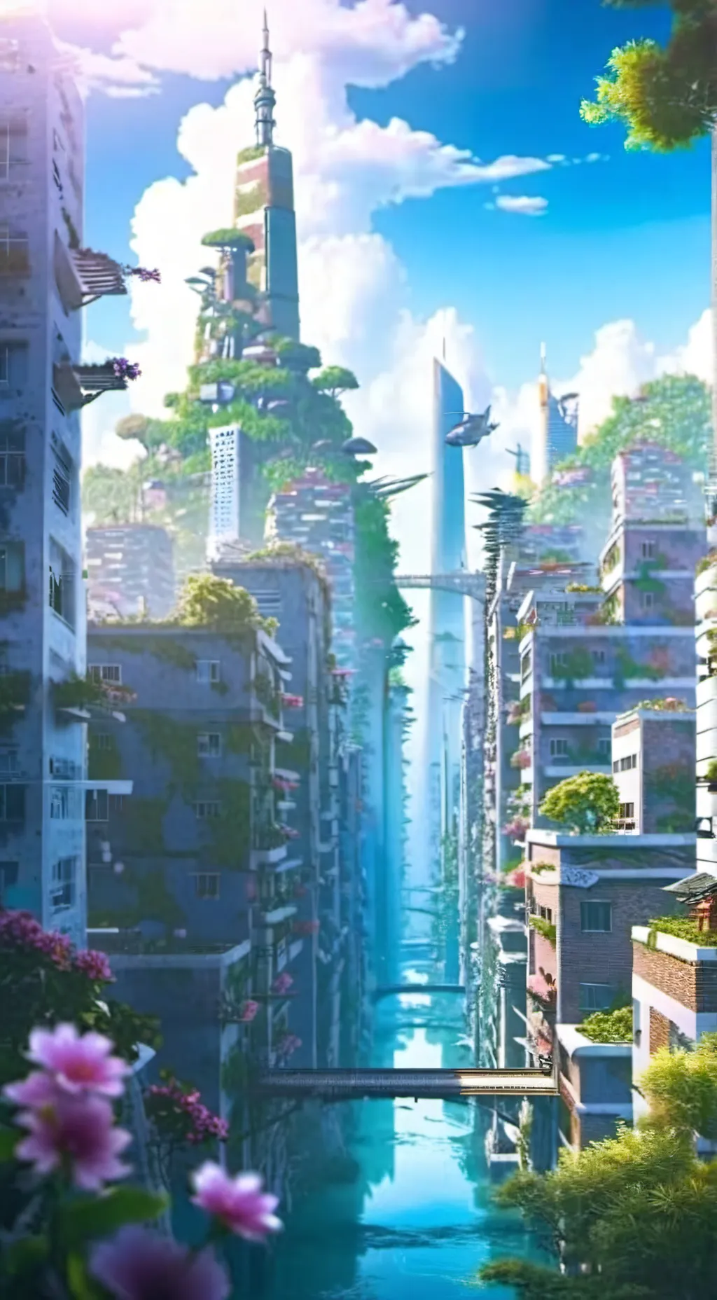 ai character: City in the sky background