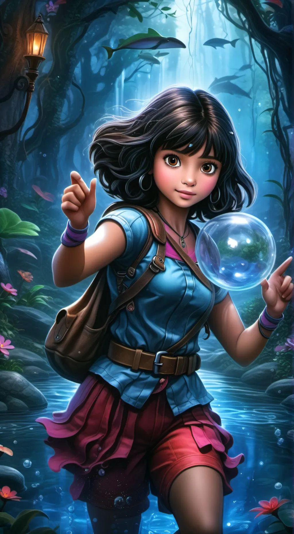 ai character: Dora on boots background