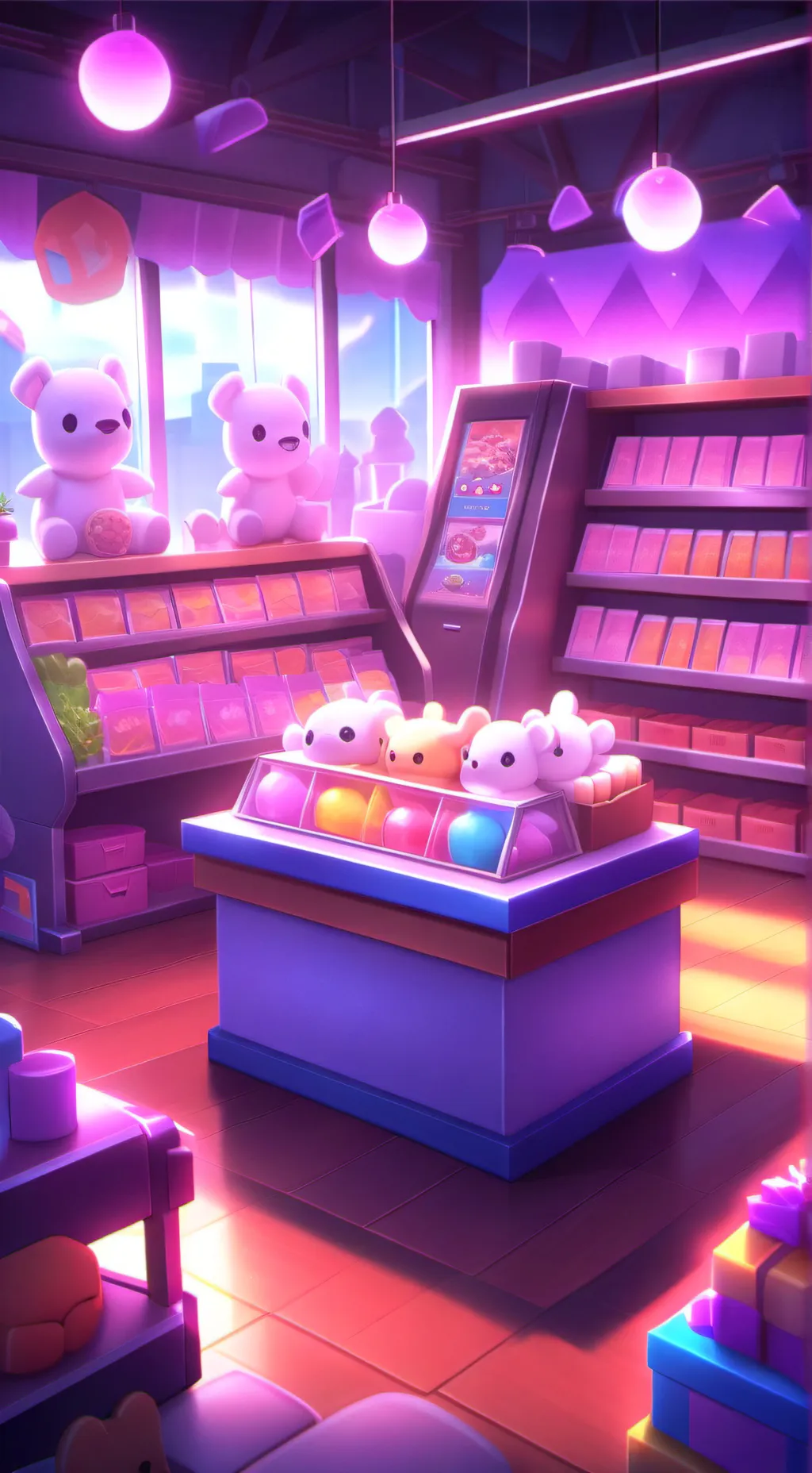 ai character: Dandys world store background