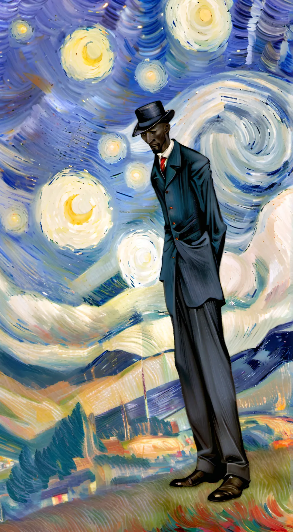 ai character: the smiling man... background