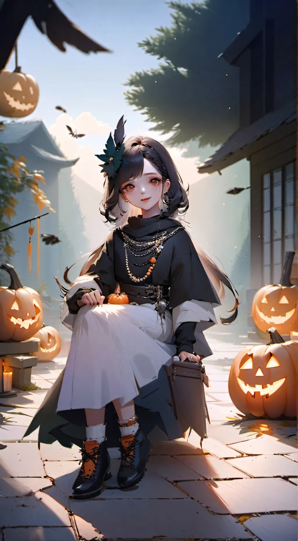 ai character: CH but hallowen background
