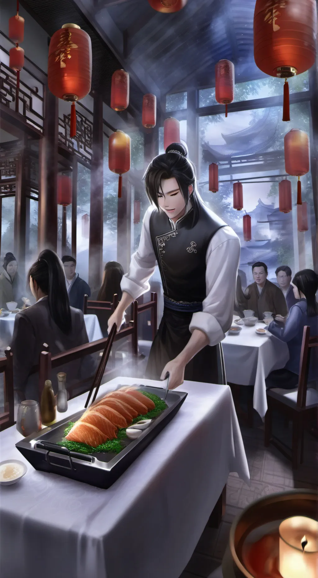 ai character: china restaurant background