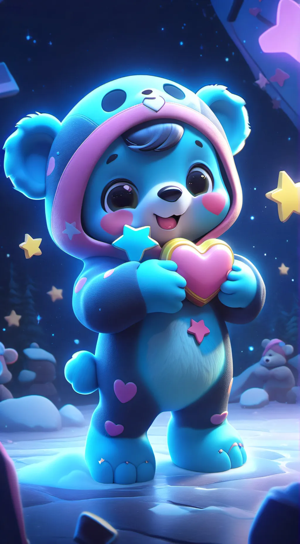 ai character: Baby hugs and tugs background