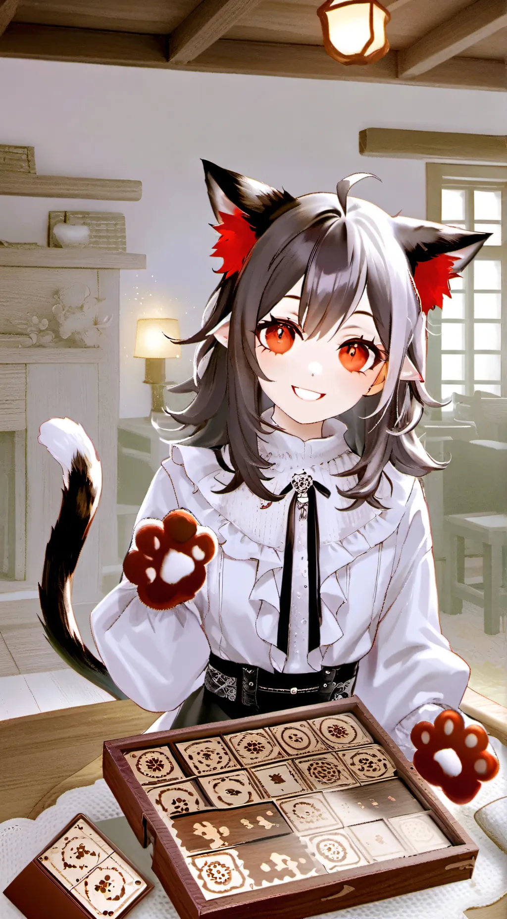 ai character: Black and Red Furry Spirit background