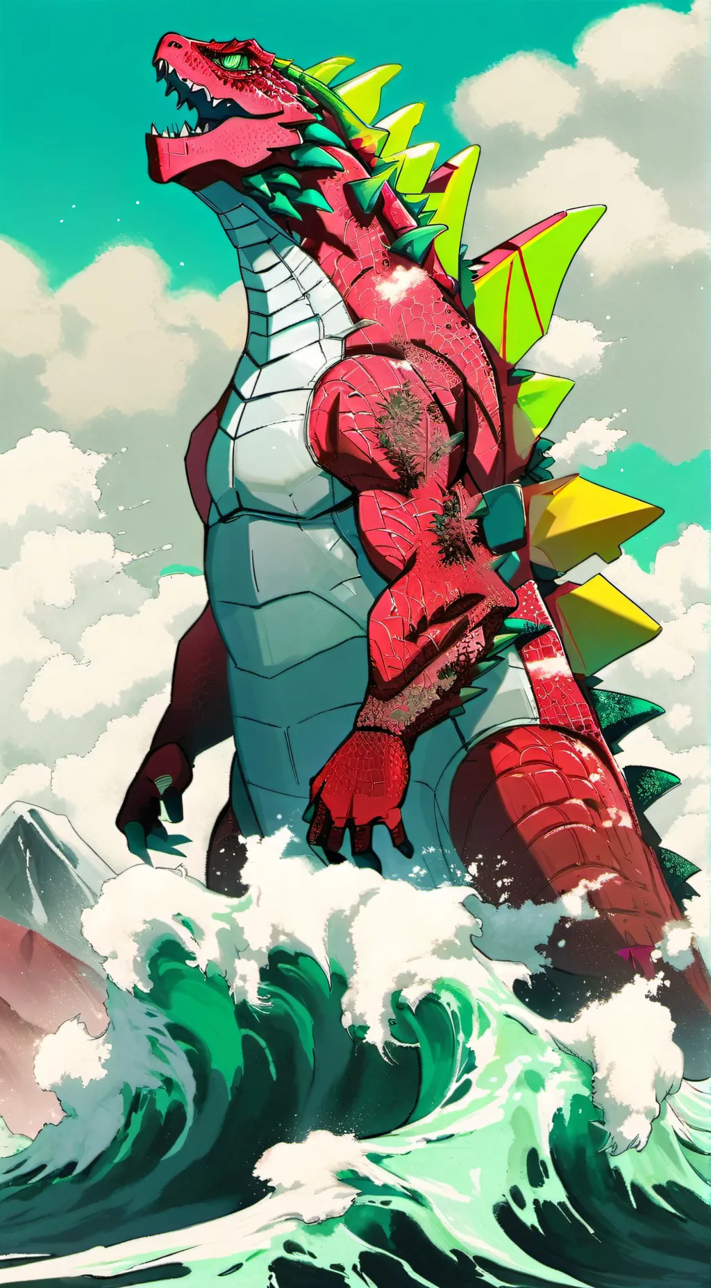 ai character: Red Godzilla Buzz background