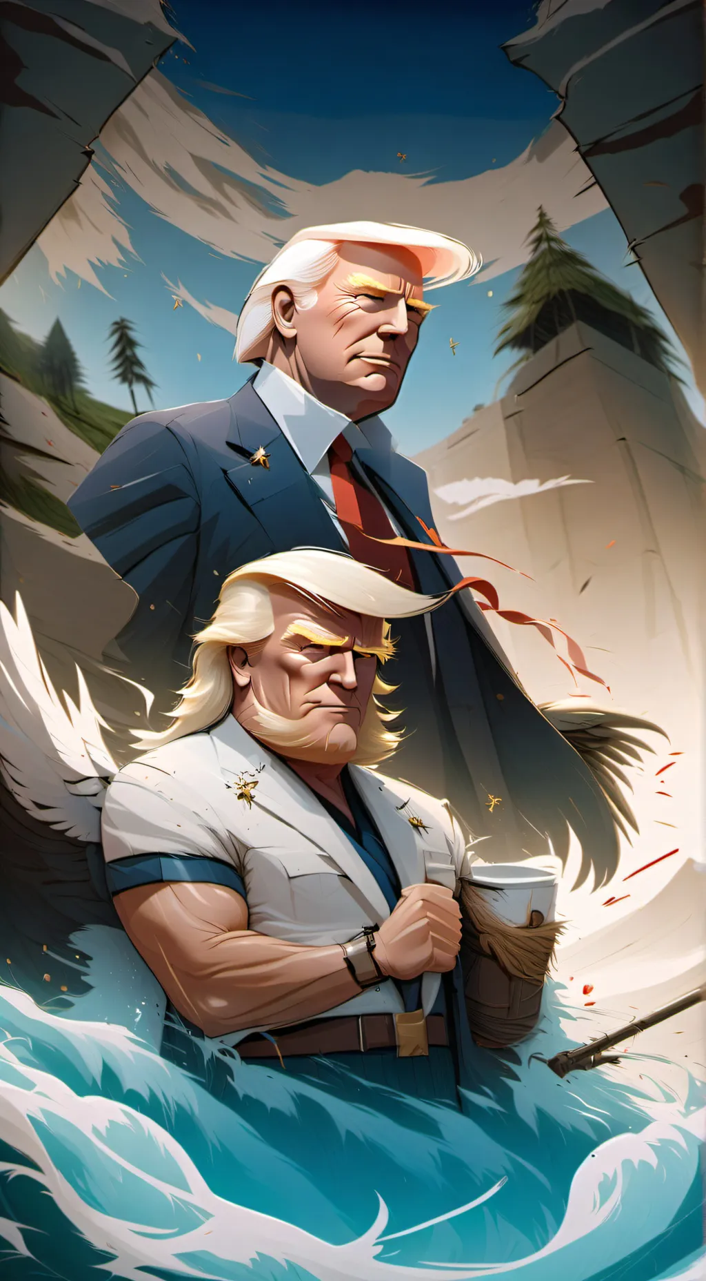 ai character: Donald n Ronald  background