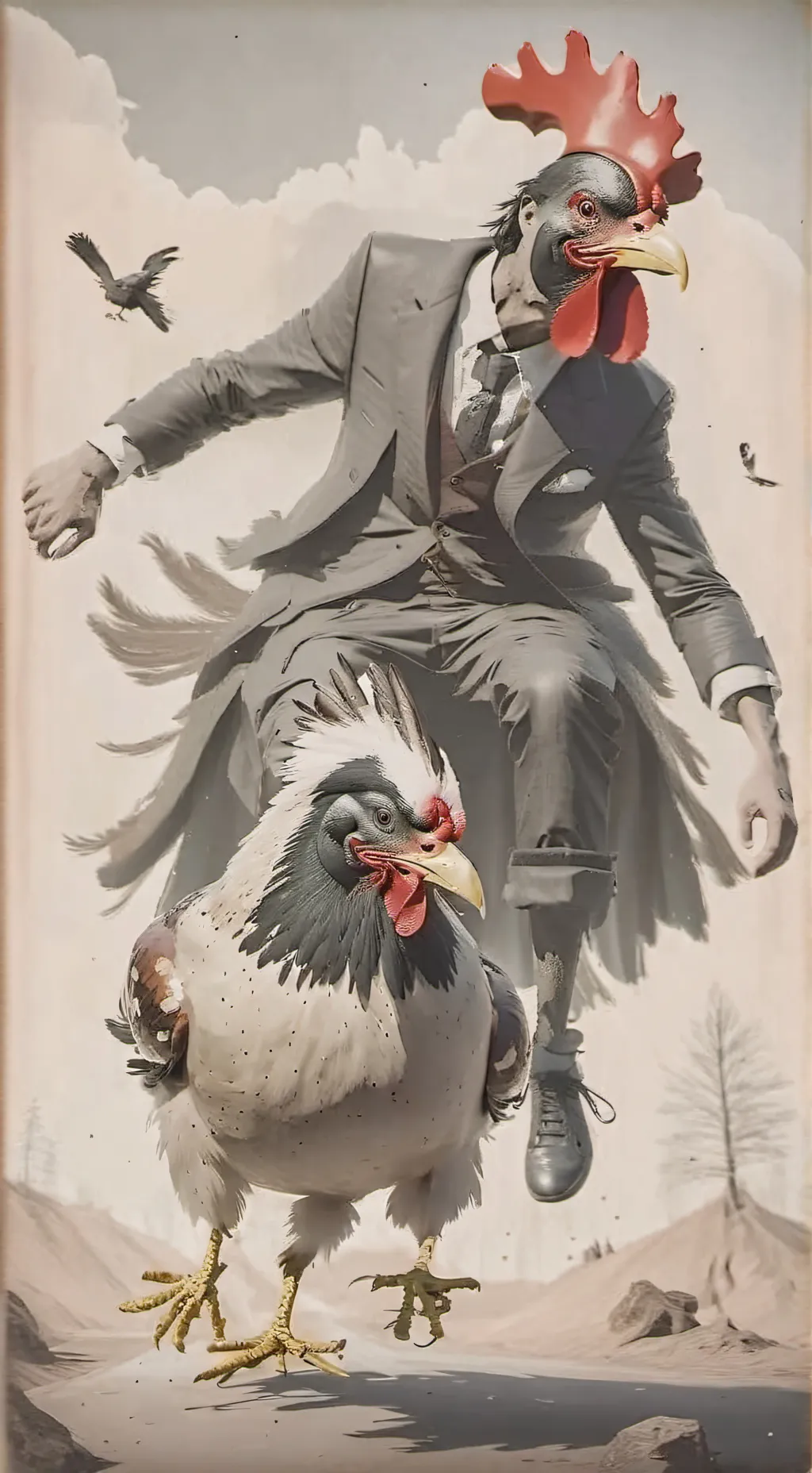 ai character: chicken jockey  background