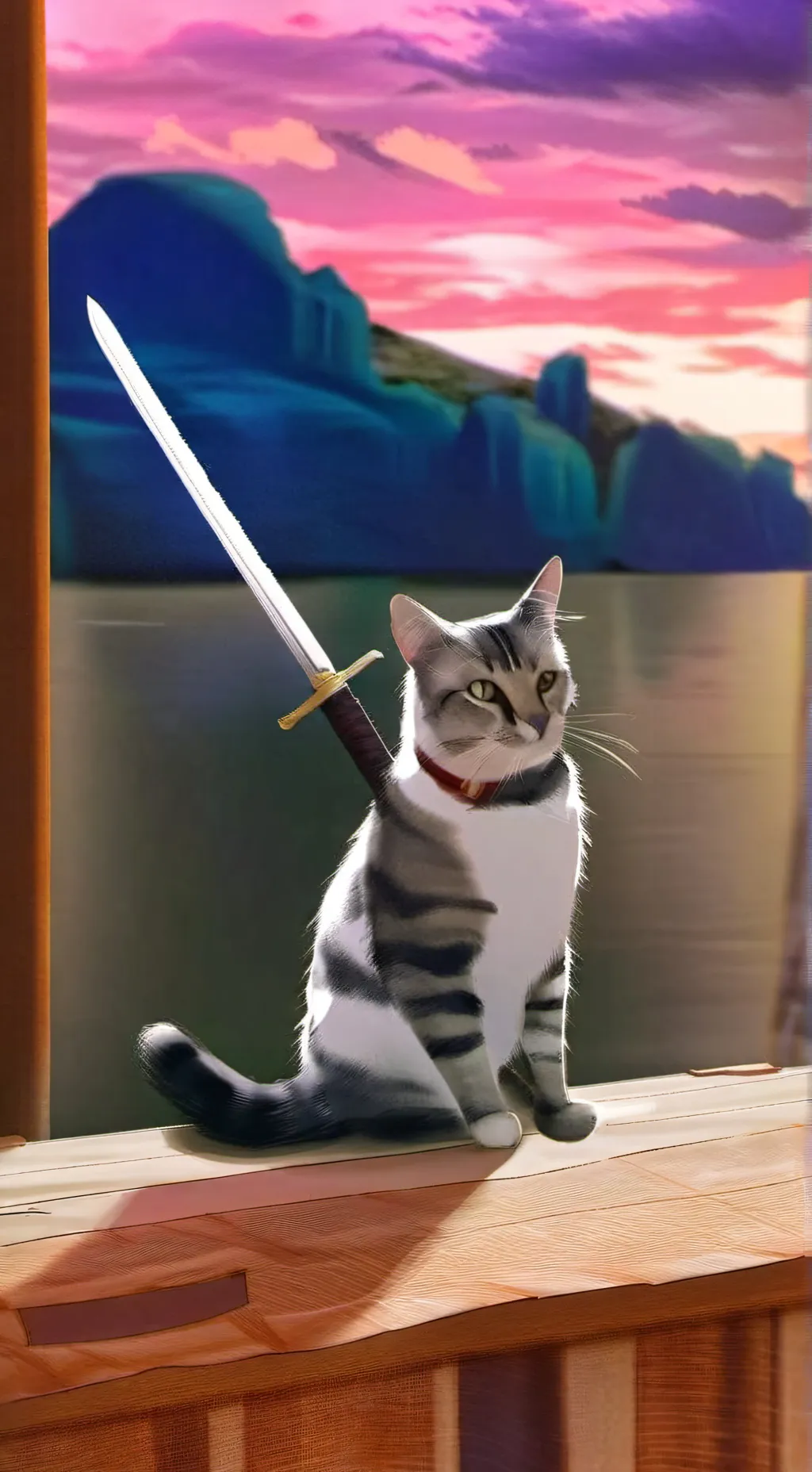 ai character: swordman cat background